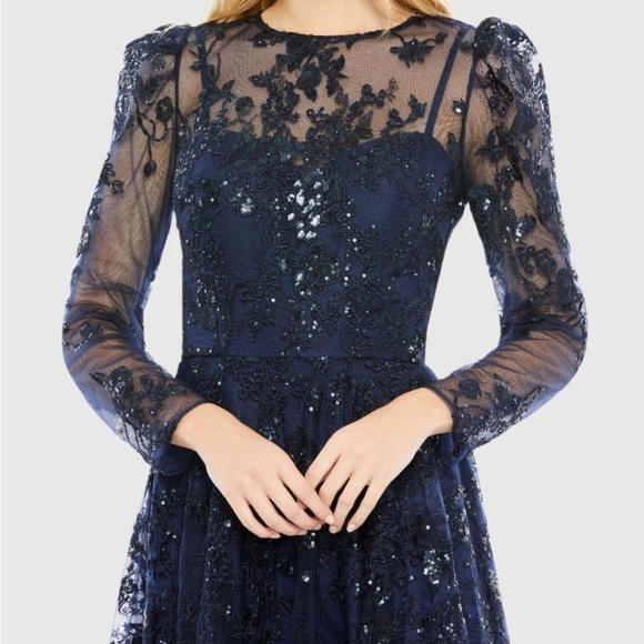 Mac Duggal 50664 NWT EMBROIDERED ILLUSION HIGH NECK A LINE DRESS - Picture 2 of 8